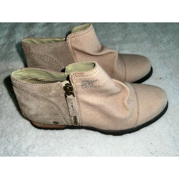 Sorel Major Low Cut Ankle Boots Almond Toe Side Zip Logo Canvas Cream -sz 7.5 - Picture 7 of 8